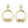 10k Two Tone Gold Etched Textured Grape Leaf Open Circle Drop Dangle Earrings