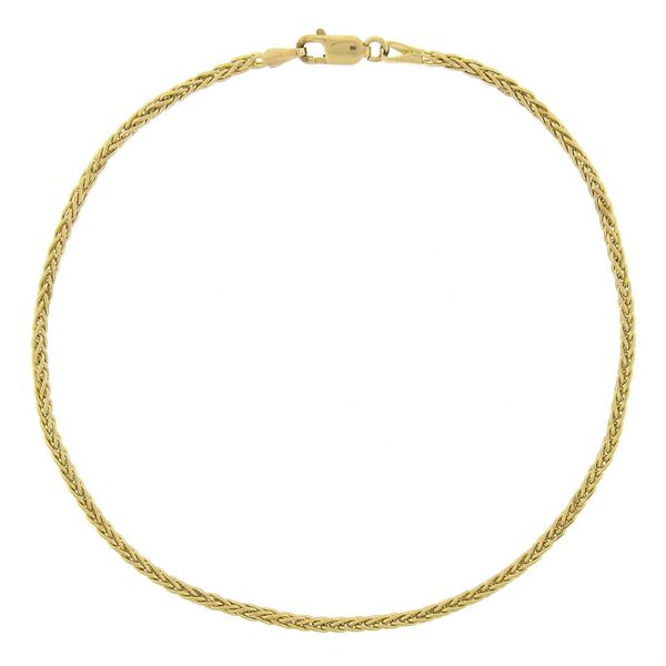 Italian 14k Gold 9.75" 2.2mm Polished Wheat Link Chain Ankle Bracelet Anklet