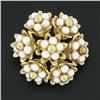 Image 2 : Vintage 18k Yellow Gold White Pearl Cluster Flower Bouquet Circle Pin Brooch