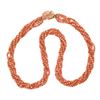 Image 3 : Vintage 24" Multi Strand Coral Bead Torsade Necklace w/ 14k Gold Carved Clasp