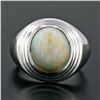 Image 2 : Unisex Vintage 14k White Gold Bezel Set Oval Opal Solitaire Tiered Dome Ring