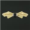 Image 2 : Vintage 14k Gold Black Onyx & Old Cut Diamond Long Freeform Ribbon Brooch Pin
