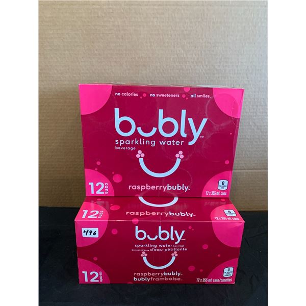 Lot of 2 Bubly Sparkling Water Bevarage Raspberry 12 Pack Exp AL 2025
