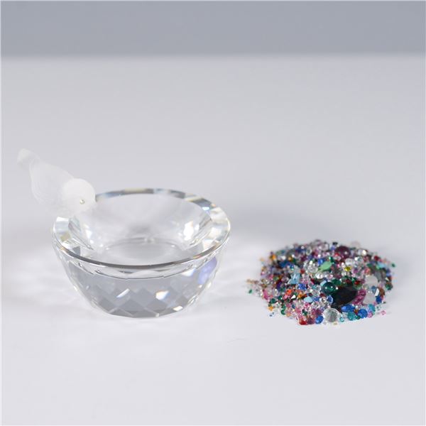 2pc Swarovski Crystal Bird Trinket Dish with Faceted Base and Loose Stones