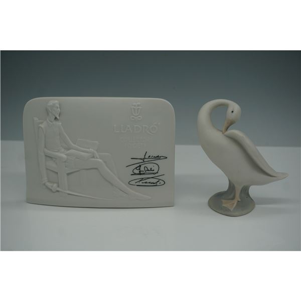 2pc Lladro Porcelain Figurines, Swan & Charter Member Plaque