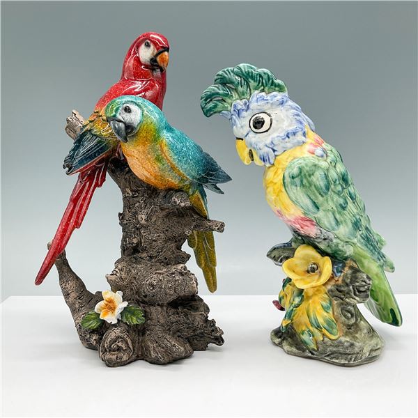 2pc Stangl and Ceramic Parrot Figurines, Macaw and Cockatoo
