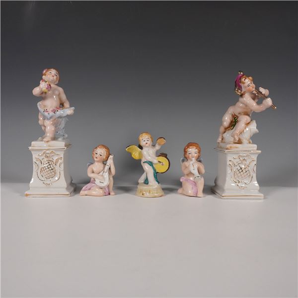 5pc Occupied Japan Porcelain Cherub Figurine Set