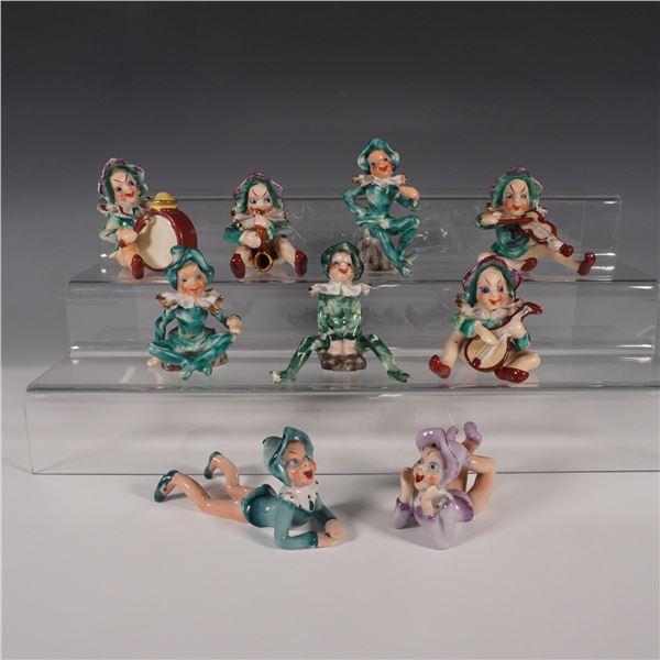 9pc Occupied Japan Porcelain figurines, Whimsical Clowns
