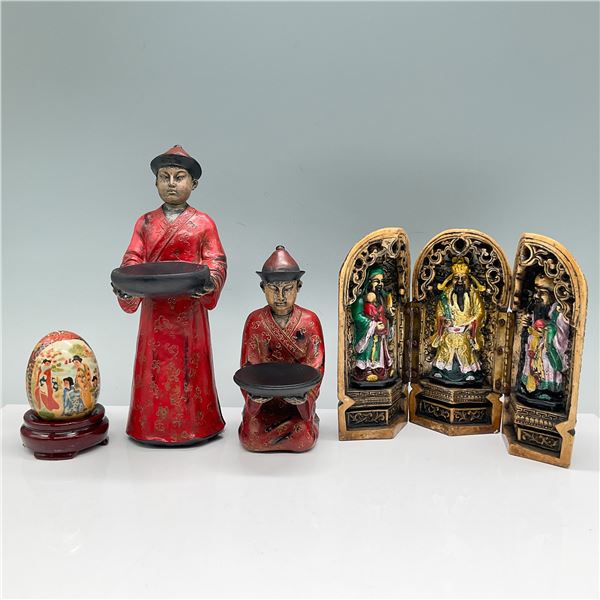4pc Chinese Figurines and Decorative Egg with Stand
