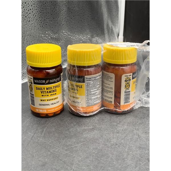 Mason Natural Daily Multiple Vitamins With Iron, 100 Tablets Each, Set of 3