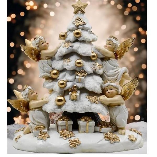 House of Bodian Christmas Tree with Angel Figurines, 8 Inches, Holiday Decor
