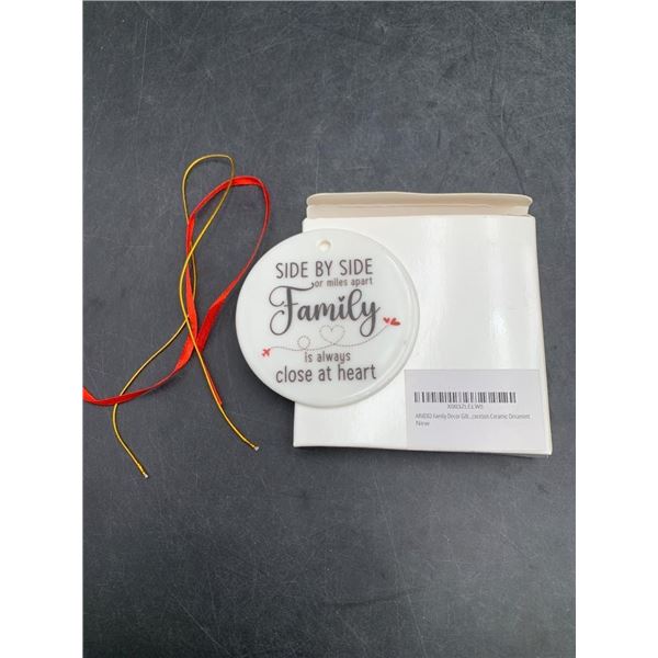 Porcelain Ornament With Family Message and Ribbon