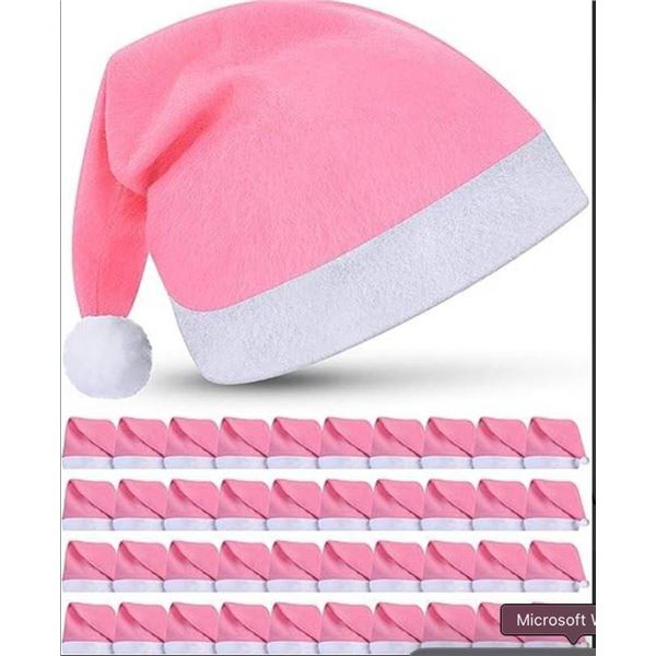 Pink and White Santa Hat Set with Pom Pom, Bulk Quantity