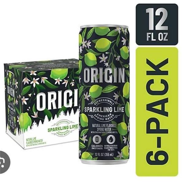Origin Organic Lime Sparkling Water, 6 x 355 mL Cans