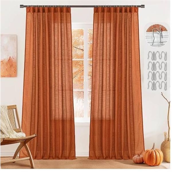 MIULEE Burnt Orange Linen Curtains 72″x84″ Long 2 Panels for Bedroom Living Room, 