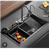 Image 1 : Black Stainless Steel Nano Waterfall Kitchen Sink with Pull-Out Faucet
