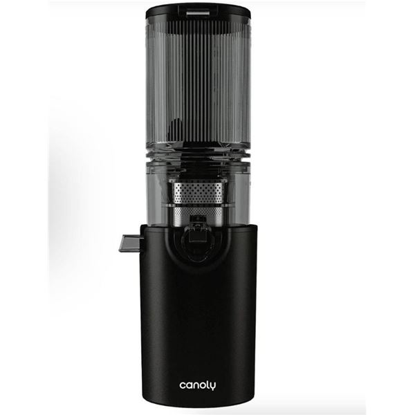 Canoly Master Juicer JE-68 With Black Body and Fruits Displayed