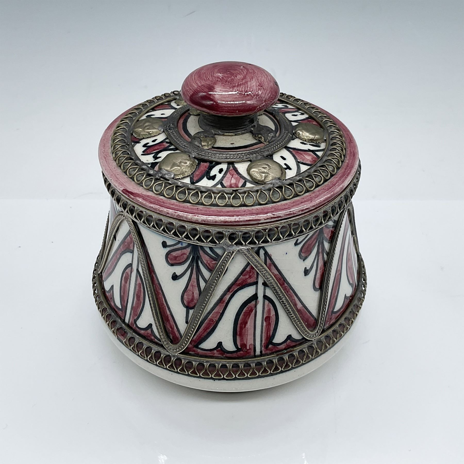 Moroccan Ceramic Lidded Jar, Hand-Painted Fes Design