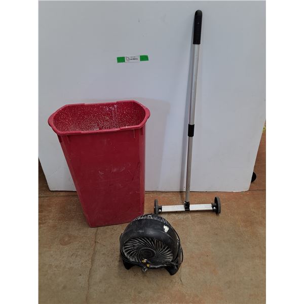 Plastic Bin, Honeywell Heater and Magnetic Floor Sweeper