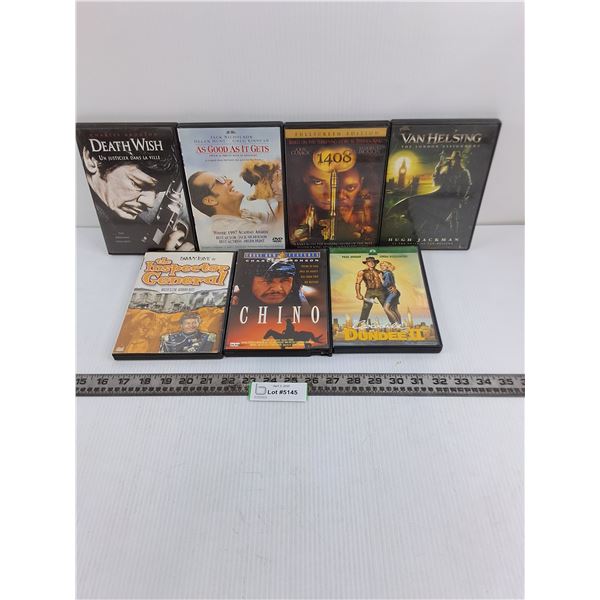 (7) DVD Movies (Crocodile Dundee, 1408, Death Wish)