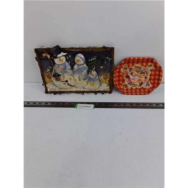3D Winter Themed Wall Art 11.5" x 8" & Small Tin Tray