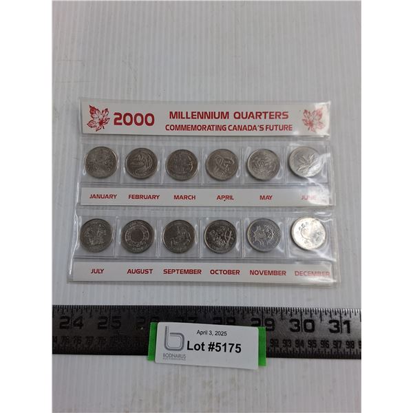 Sleeve of 12 - 2000 Canadian Millennium Quarters