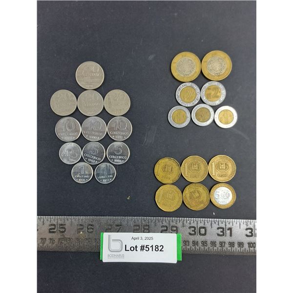(25) International Coins (12-Brazil, 7-Mexico, 6-DR) 1970-2002