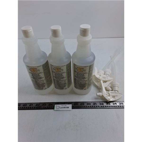 (3) 1L Bottles of Sunshine Hard Surface Sanitizer with Spray Nozzles - Unused