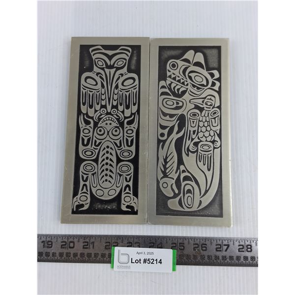 (2) Etched Aluminum Haida Plaques 9" x 4"