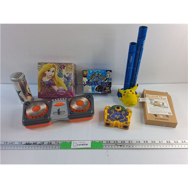 Disney Puzzle, Wizard Mystery Rope, Pokemon Plush Toy, Woodcraft Kit, DJ Toy, Coin Tower and Misc