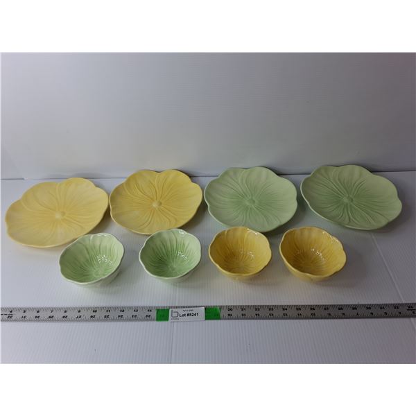(4) Floral Plates, (4) Bowls