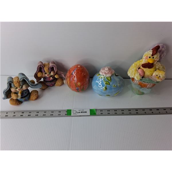 Easter Lot- Egg Candle, (3) Ceramic Ornaments, Misc.
