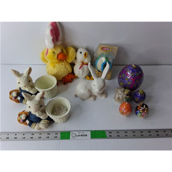 Easter Lot- (5) Egg Candles, (3) Ceramic Decorations, Misc.