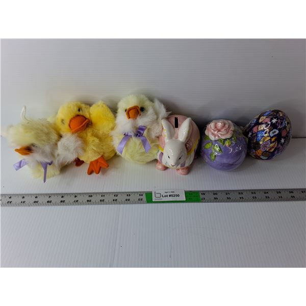 Easter Lot- (3) Stuffies, Candle, Piggy Bank, Misc.