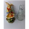 Image 3 : Easter Lot- Glass & Ceramic Storage Containers, Rabbit Figurine 9.5" Tall