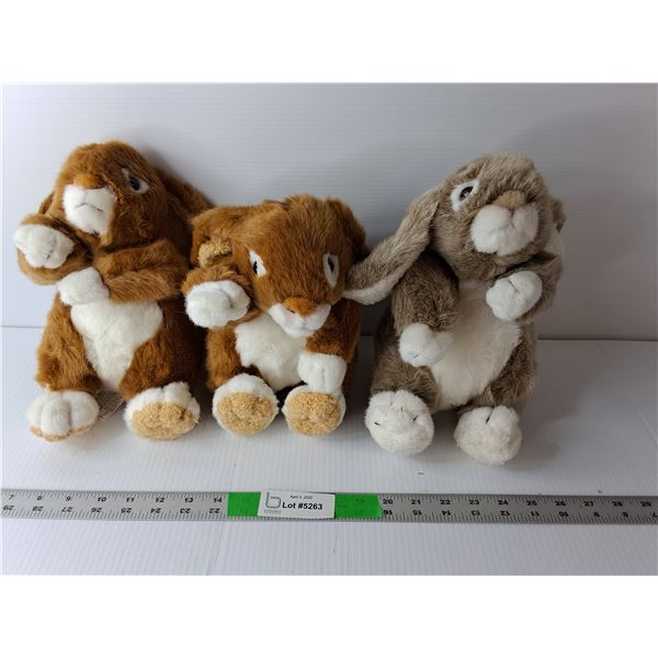 (3) Stuffed Bunnies Up to 11" Tall