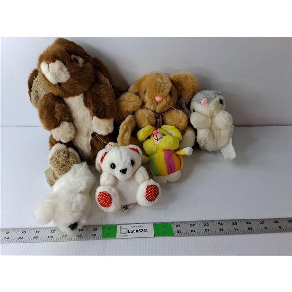 (6) Easter Stuffies- Rabbits, Bear, Duck, Misc. Up to 11" Long