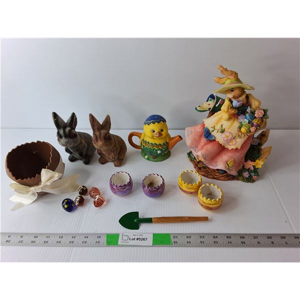 Easter Lot- (2) Piggybanks, Decorative Ceramic Figurines Up to 10.5" Tall