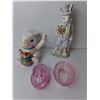 Image 3 : Easter Lot- Ceramic Figurines Up to 10" Tall, Salt & Pepper Shakers, Glass Storage Container, Misc.