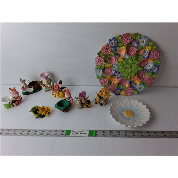 Easter Lot- (2) Decorative Plates, (6) Ceramic Figurines