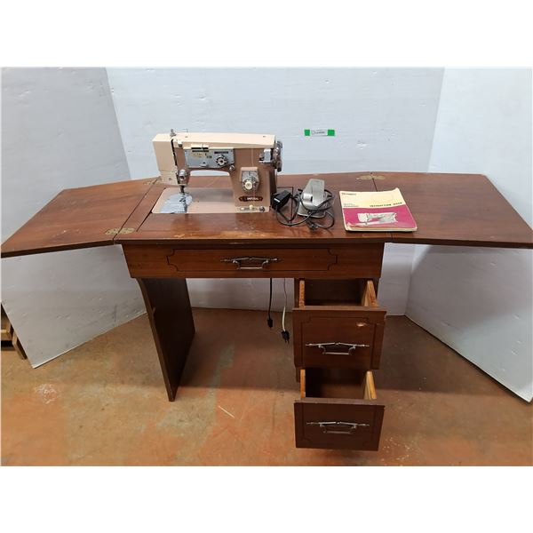 *Vintage Imperial Sewing Machine with Table, Pedal & Manual-Working
