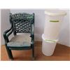 Image 2 : *(2) Plastic Lawn Chairs, (2) Garbage Cans