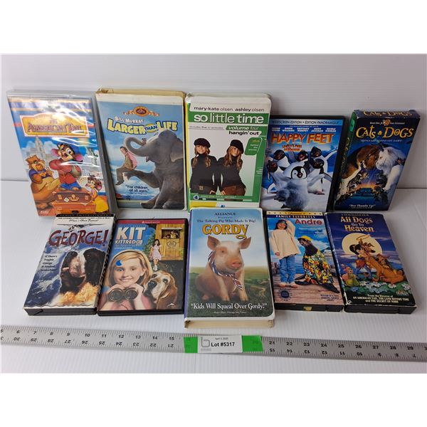 (10) Kids VHS/DVD Movies- Happy Feet, So Little Time, All Dogs Go to Heaven, Misc.