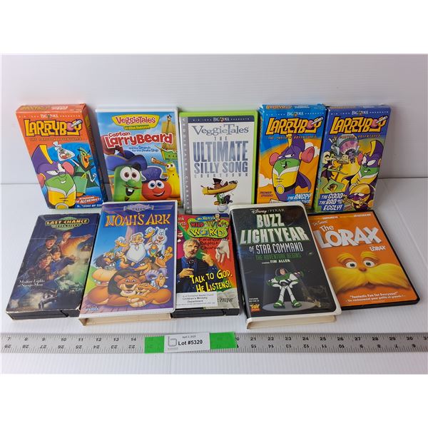 (10) Kids' VHS/DVD Movies- Larry Boy, The Lorax, Buzz Lightyear, Misc.