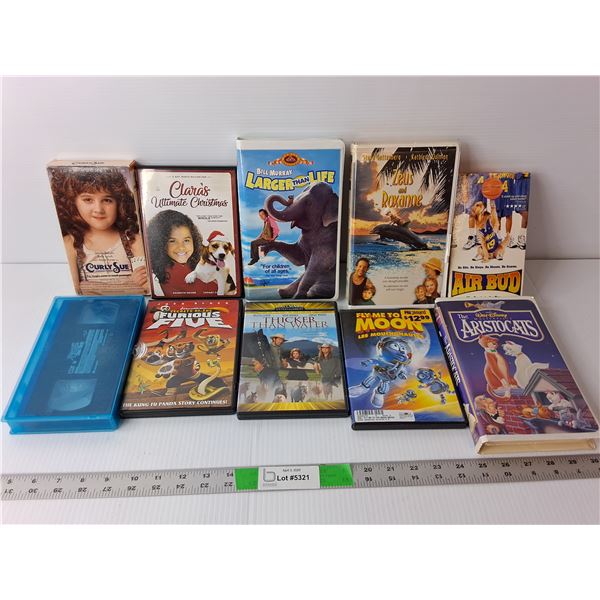 (10) Kids' VHS/DVD Movies- The Aristocats, Air Bud, Curly Sue, Misc.