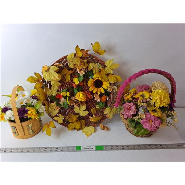 Floral Silk Decor- Wall Decoration & (2) Baskets