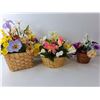 Image 2 : (3) Floral Silk Decorations in Woven Baskets