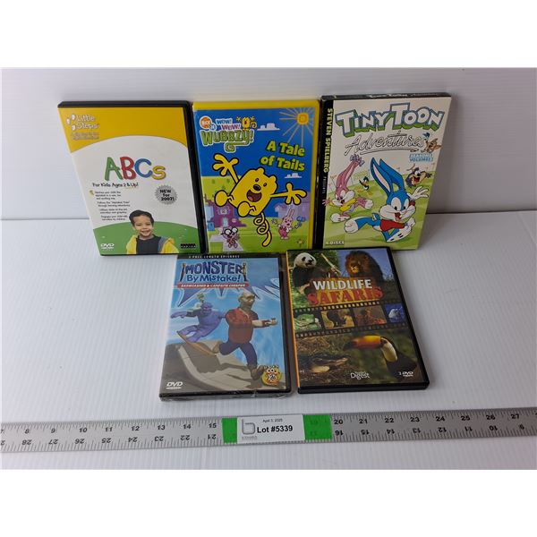 (5) Kids DVDs- Tiny Toon Adventures, Wildlife Safaris, Misc.