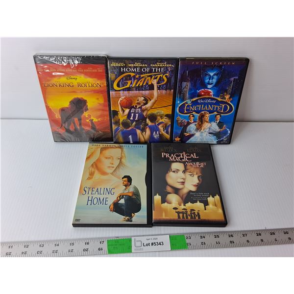 (5) DVDs- Enchanted, Stealing Home, The Lion King, Misc.