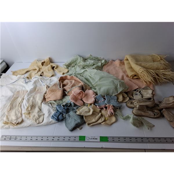 Vintage Baby Clothes, Shoes, Blanket